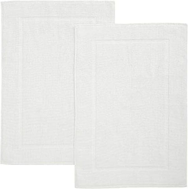Bath Mat 50x80cm 100% Cotton, 1000gsm, Soft & Absorbent, White Frame Design, Luxury Bathroom Rug, Non-Slip, Quick-Dry