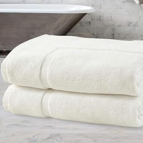 Bath Mat 50x80cm 100% Cotton, 1000gsm, Soft & Absorbent, White Frame Design, Luxury Bathroom Rug, Non-Slip, Quick-Dry